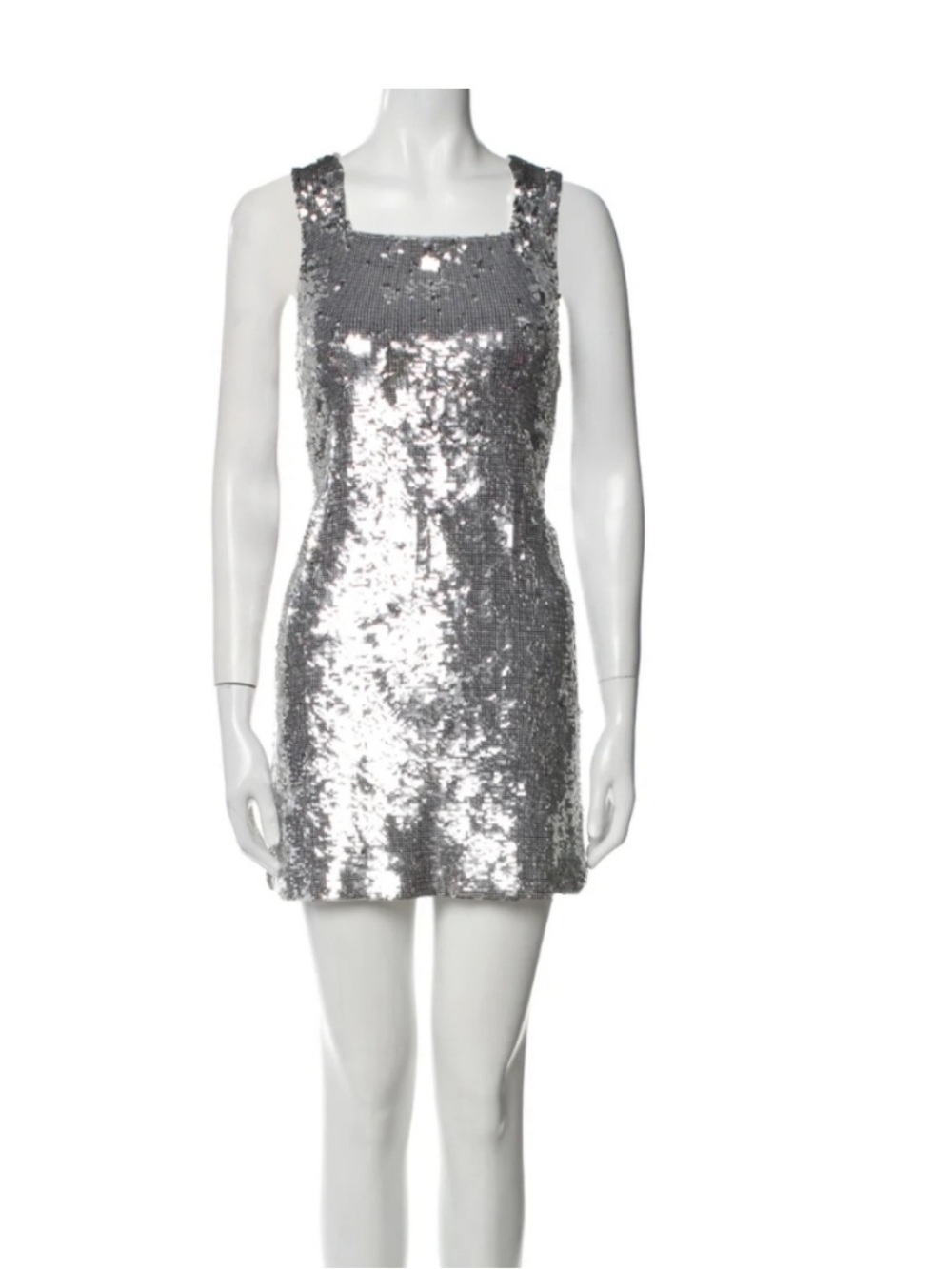 Alice + Olivia Silver Sequined Sleeveless Mini Shift Dress size S chic holiday